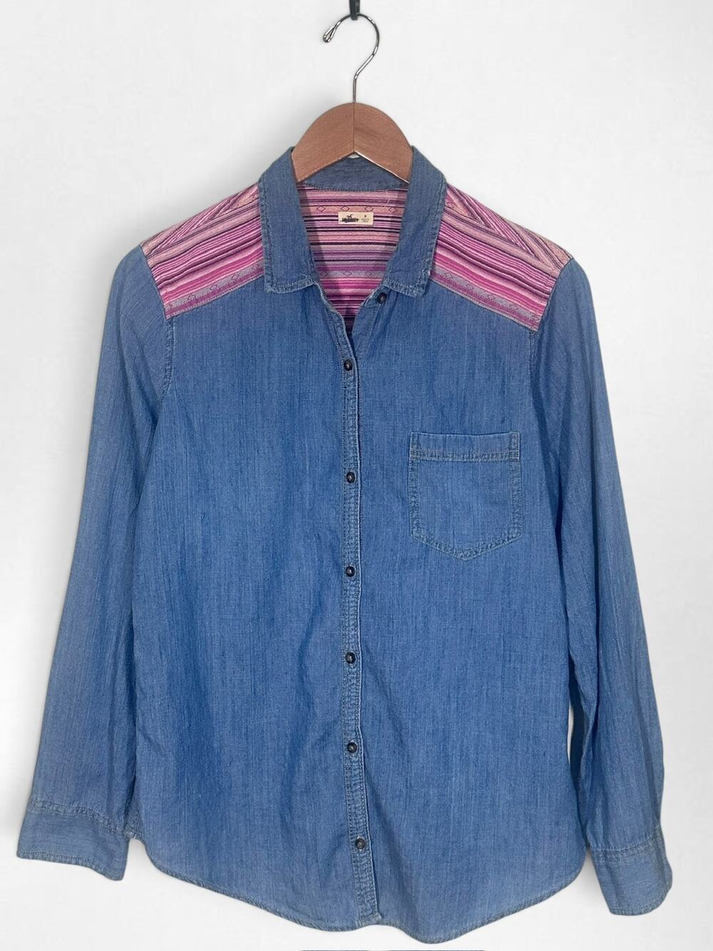 HOLLISTER Western Button Up Shirt Yoke Chambray Cowgirl Ranch Aztec Festival
